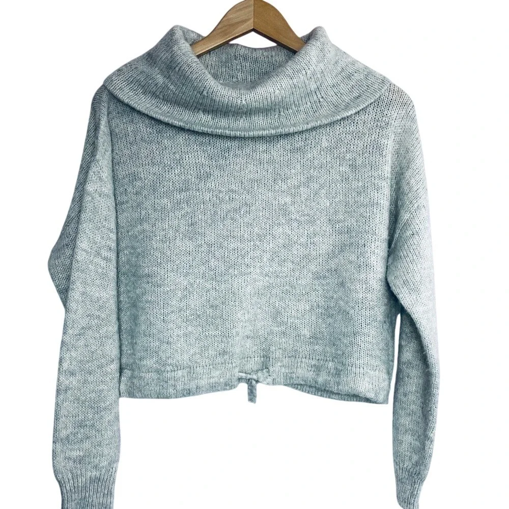 H&M Grey Alpaca Wool Blend Cowl Neck Cropped‎ Knit Sweater Small 0233852 0